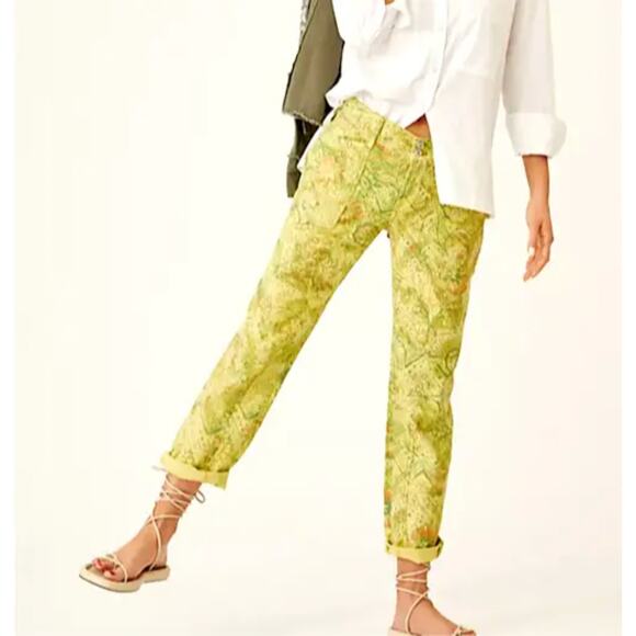 NWT Anthropologie Pilcro The Wanderer Low-Rise Pants Floral Light Green sz. 26 - Picture 3 of 16